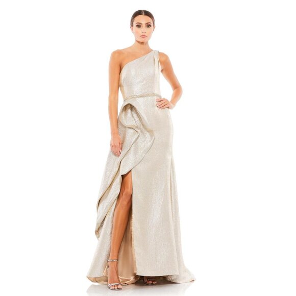 Mac Duggal Dresses & Skirts - NWT Mac Duggal One Shoulder Metallic Ruffled Evening Gown 8 Oyster #8261